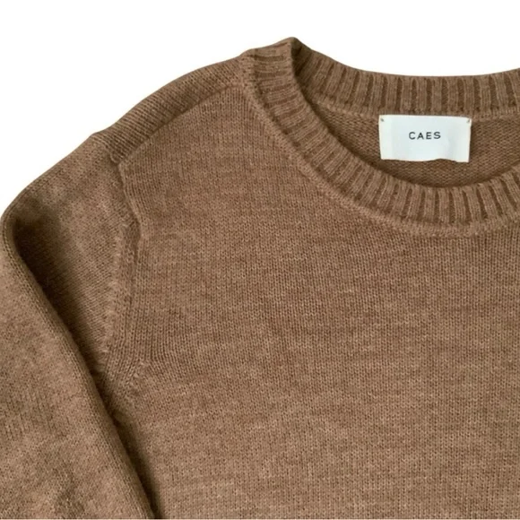 CAES Knit Crewneck Sweater Alpaca Virgin Wool Brown Khaki Tan Medium - Picture 6 of 12